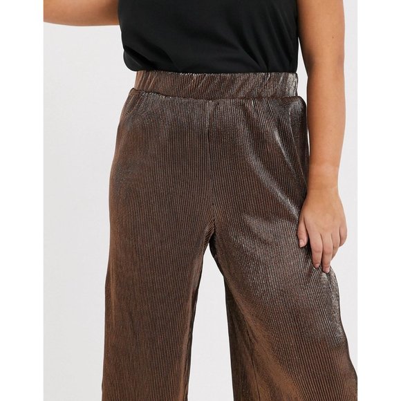 Vero Moda Curve Womens Plisse Wide Leg Pants Metallic Copper plus size 2X - Picture 2 of 13